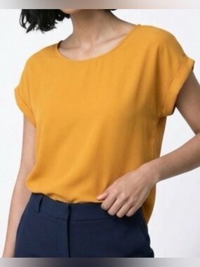 PinkRose | Mustard/Marigold Yellow Short Sleeve Blouse | Size S